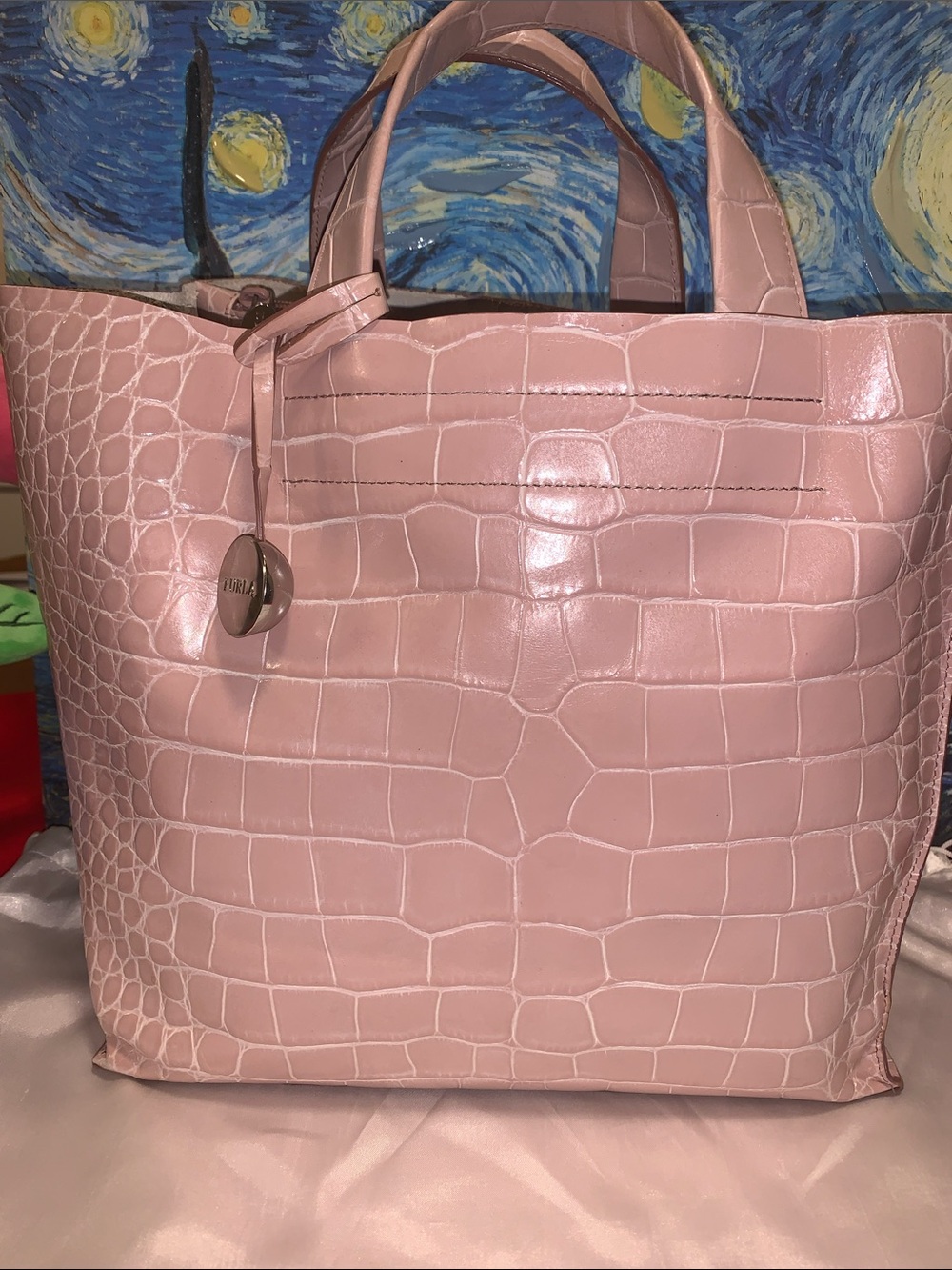 Furla Pale Pink Croc-Embossed Tote
